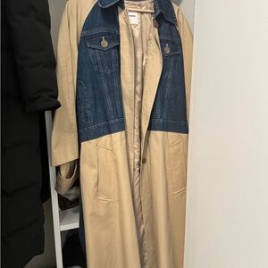 Two-Tone Denim and Tan Trench Coat